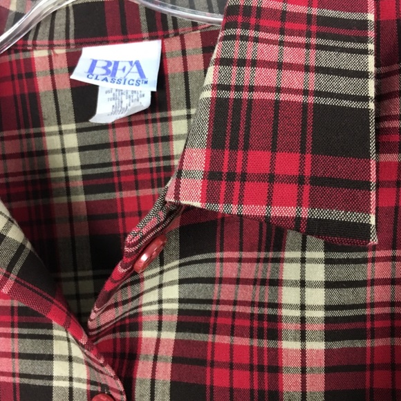 VINTAGE Red Hunter Plaid Button Up Top - Picture 6 of 8